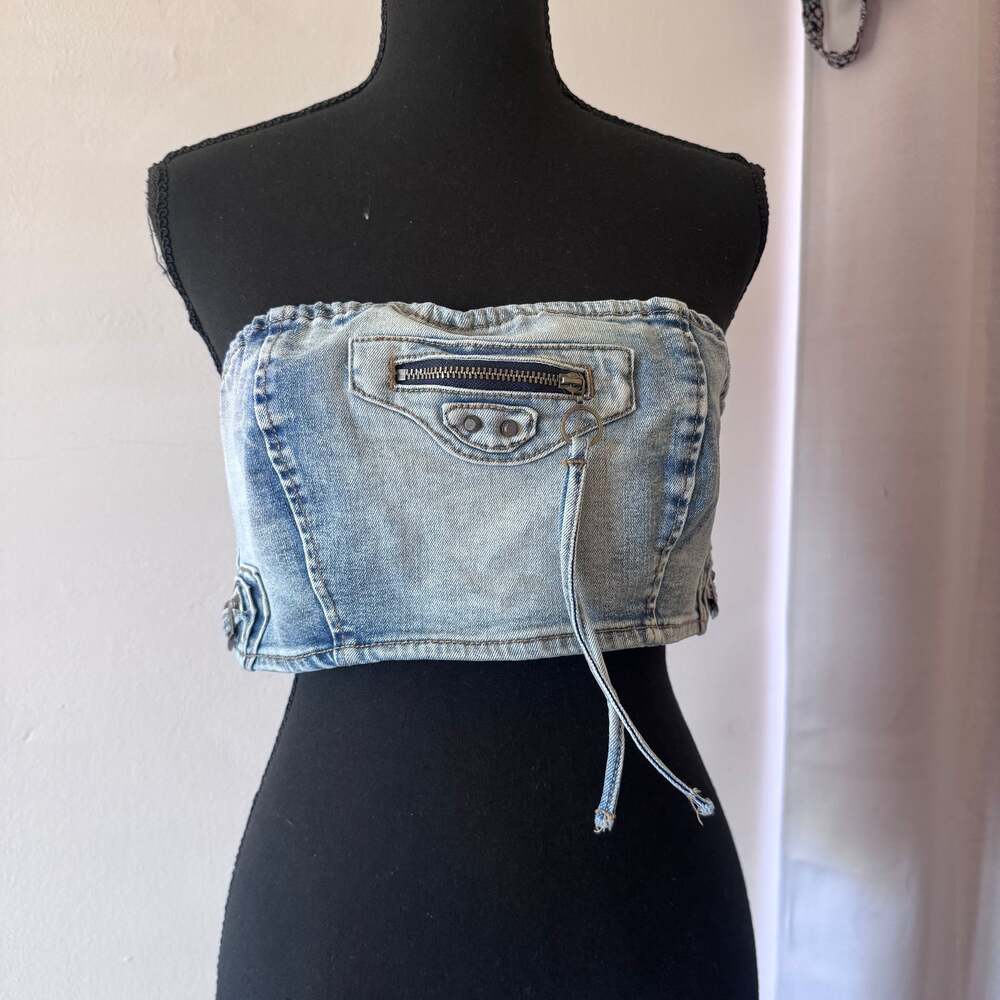 Rehab Lab Denim Corset Style Crop Top